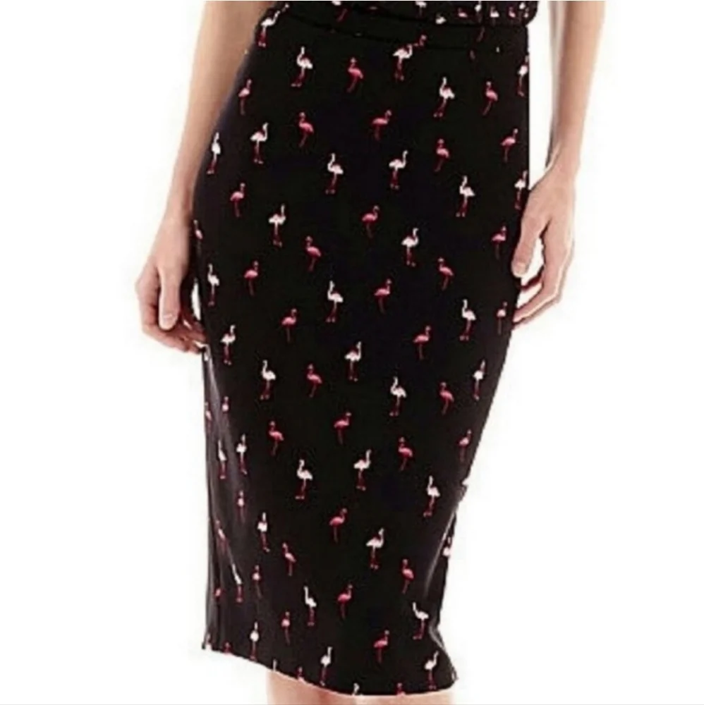 I Heart Ronson Pink Flamingo Pencil Midi Skirt. Back Slit, Back Zip. Has Stretch - Picture 1 of 7